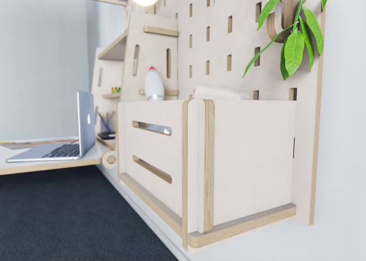 Introduce smart storage with our plywood drop box for pegboards. A seamless addition to any child's study space