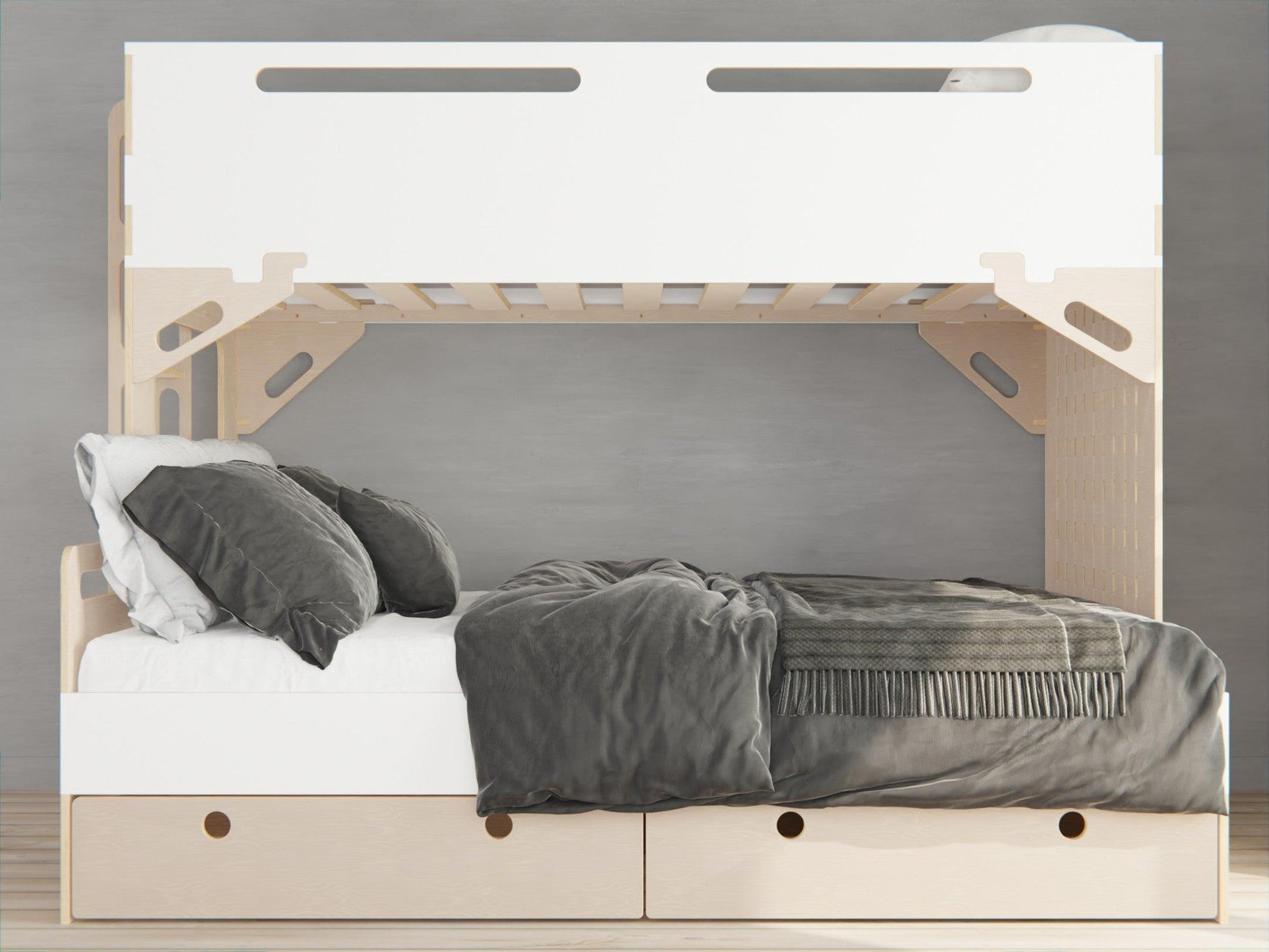 Experience ultimate space-saving with our plywood triple bunk beds. Elegantly crafted for maximum comfort and utility.