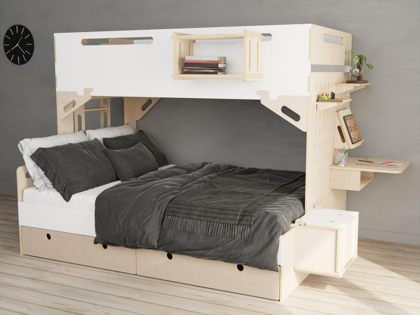 Triple the comfort with our plywood triple bunk beds. Perfect for family, complete with storage drawers.