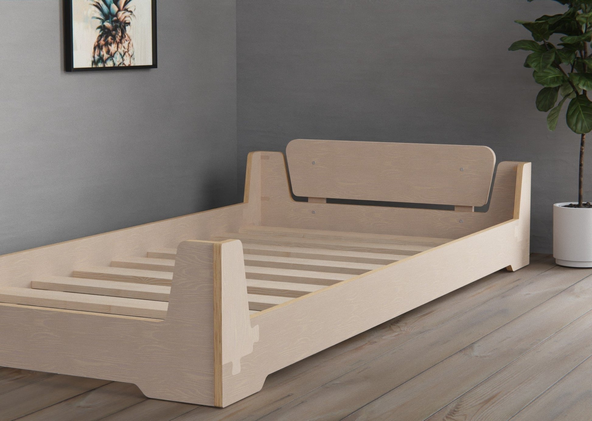 Experience the adaptability of our flippable kids bed frame, designed with the Montessori method in mind. Begin low for toddler convenience, flip it to a regular floor bed as your child matures. Choose the optional spacious drawer for additional storage.