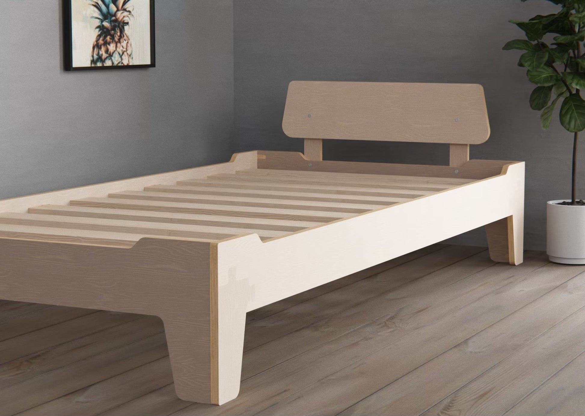 Plywood flippable bed frame grows with your child