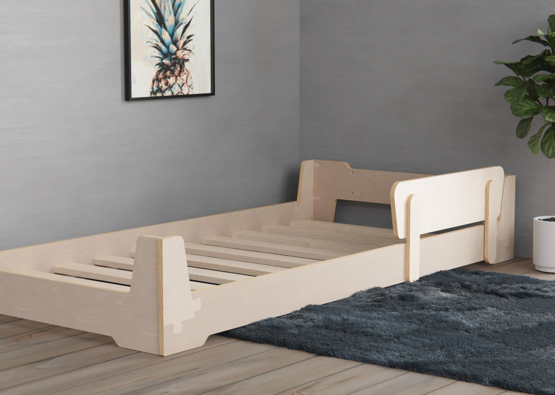 Elevate your child's bedroom with our flippable kids bed frame, thoughtfully designed with the Montessori method in mind. Start low for easy entry and exit, flip it to a regular floor bed for growing teenagers and adults. Enhance functionality with an optional spacious drawer.