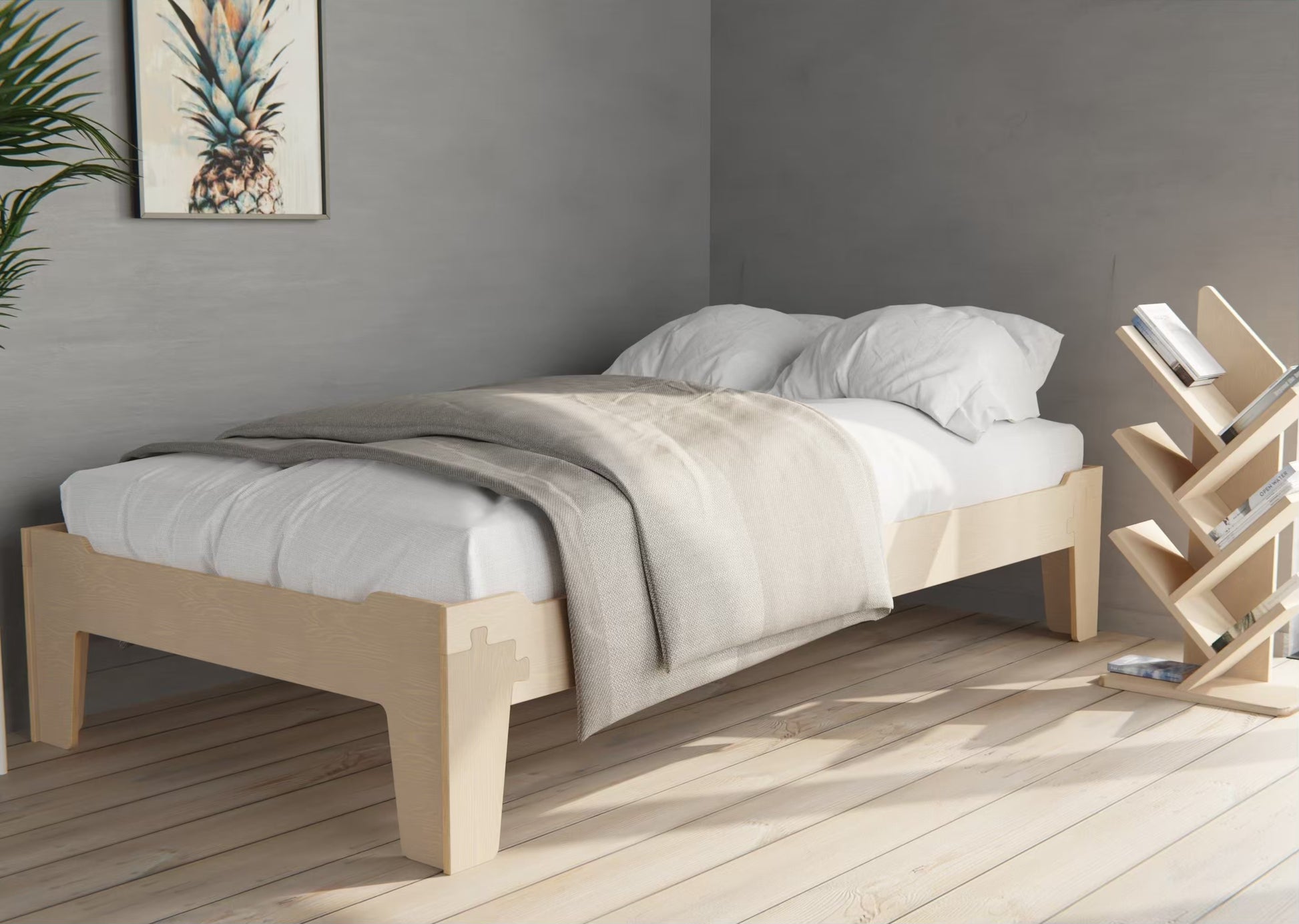 NZ-made children’s beds and furniture in natural wood — safe edges, strong build, cosy styling for clutter-free family rooms