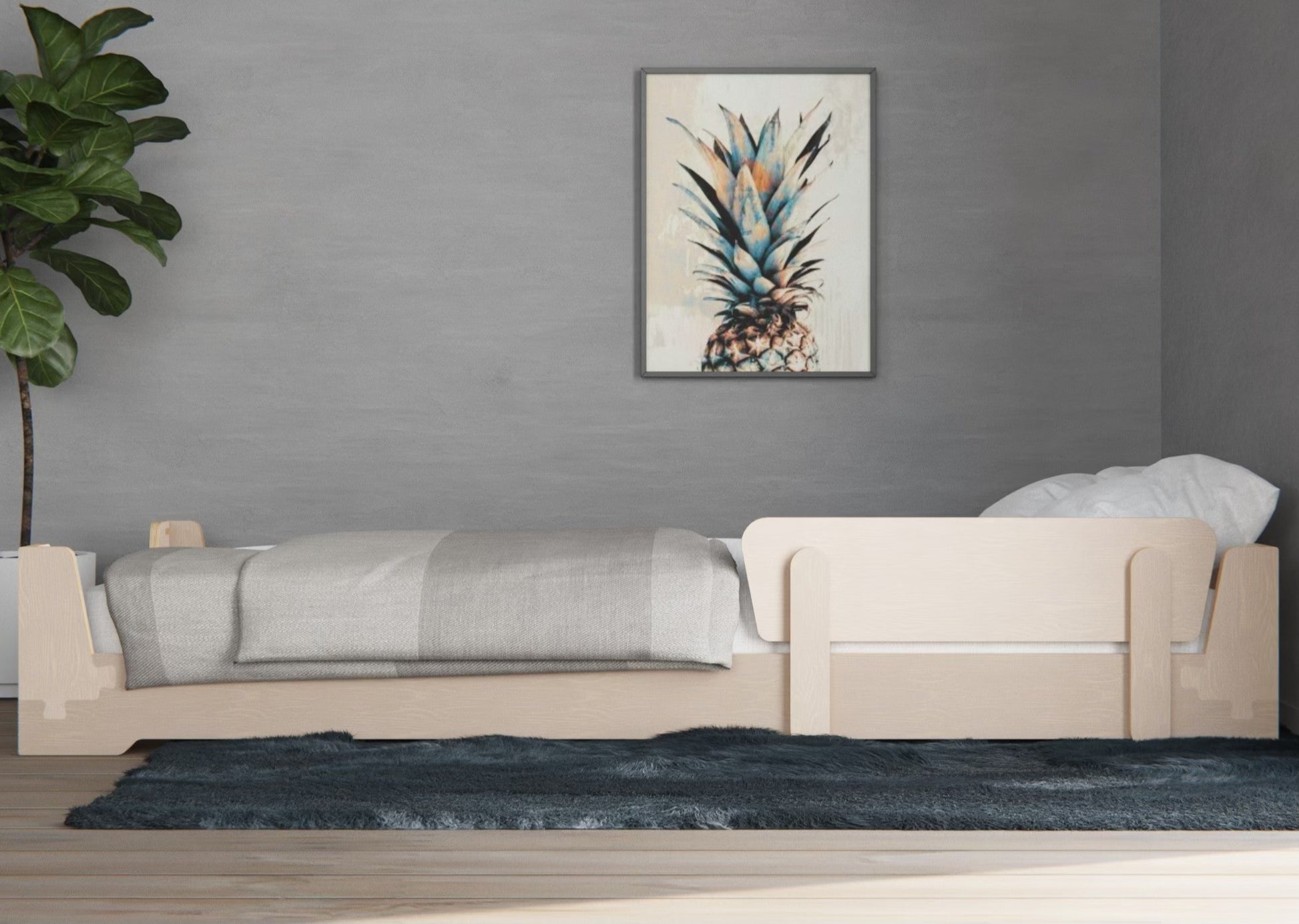 Experience the adaptability of our flippable kids bed frame with guardrail, carefully crafted based on Montessori principles