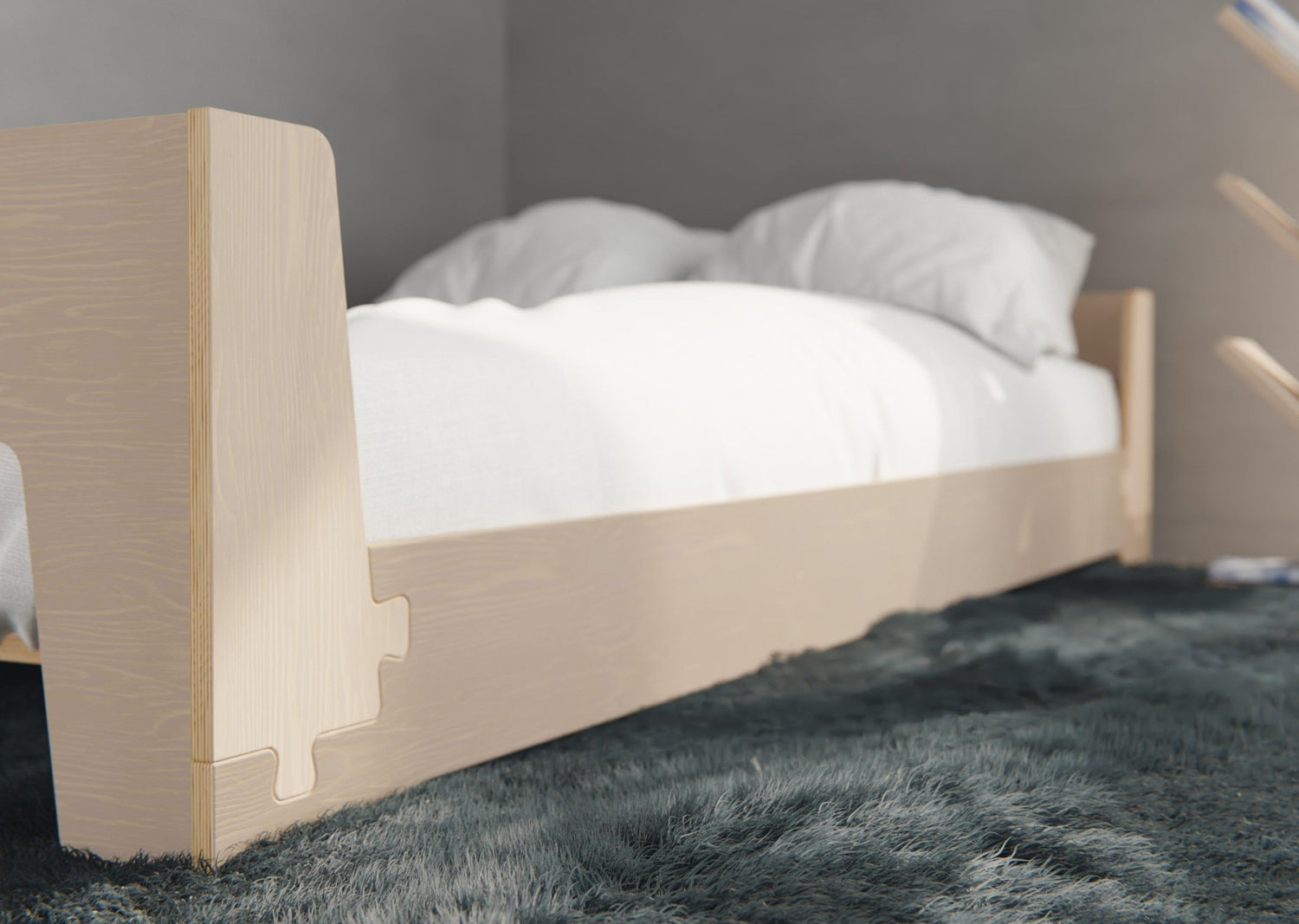 Flippable Montessori kids’ bed — start low for toddler independence, flip to a floor bed for teens; add storage drawer