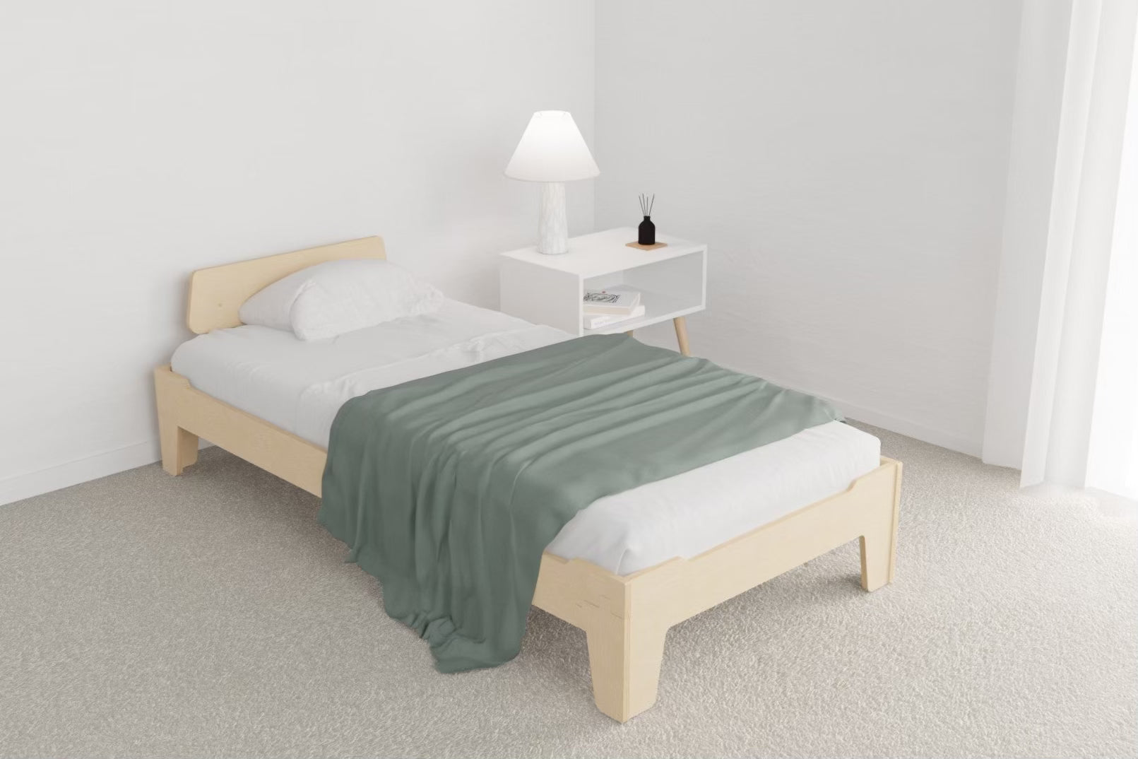 Flippable bed frame that turns from low Montessori floor bed to standard height as kids grow