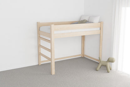 NZ Pine loft bed — durable low design for kids 4+, adjustable height and ladder side
