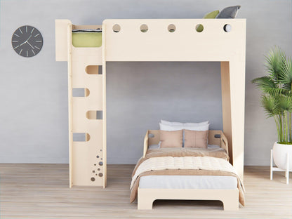Multifunctional design in our modern plywood loft bed and study desk combo. Space-saving never looked so good