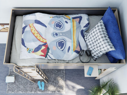 Transforming spaces: our plywood loft bed boasts an incorporated study desk underneath. Comfort meets function