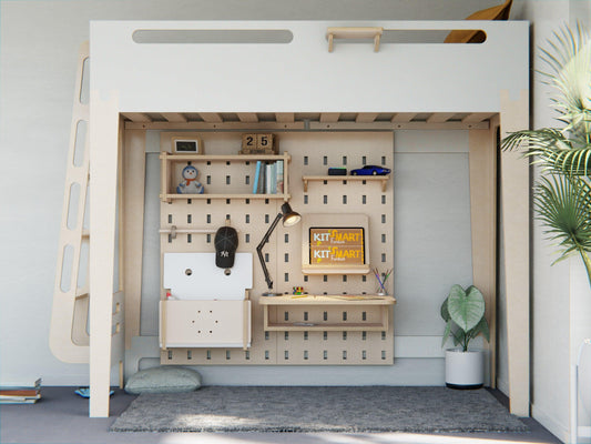 Upgrade your kid's room with our modern plywood loft bed with desk. A perfect blend of style and comfort.