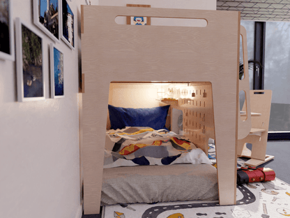 Improve your child's learning space with our plywood low loft bed, study table, and shelf