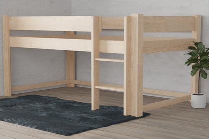 Durable NZ pine low loft bed with an adjustable ladder position and optional height customisation