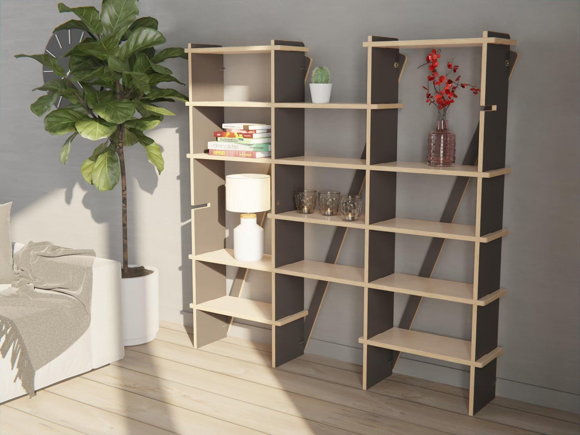 Upgrade your space with our wooden bookshelf. Modular Shelf Storage System designed for style and convenience