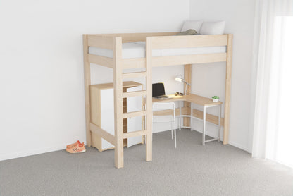 NZ Pine loft bed for kids — safe, stylish design with plenty of space underneath for play or sleep