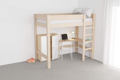NZ Pine loft bed with stairs — strong and safe for kids, with room under for play or storage