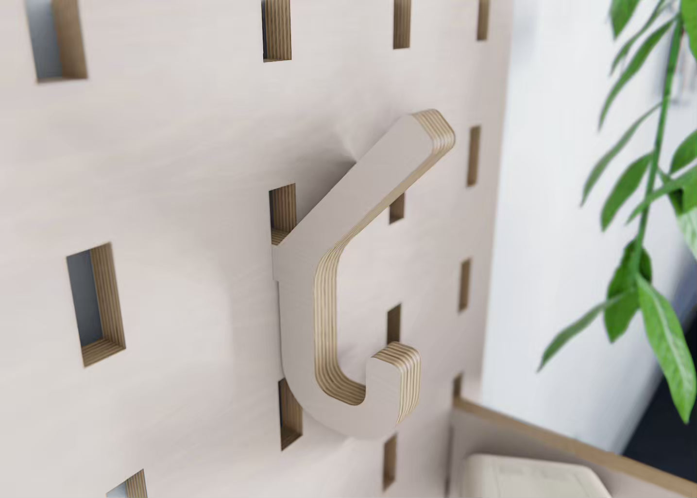 Plywood pegboard hook for quick, handy storage on any wall pegboard