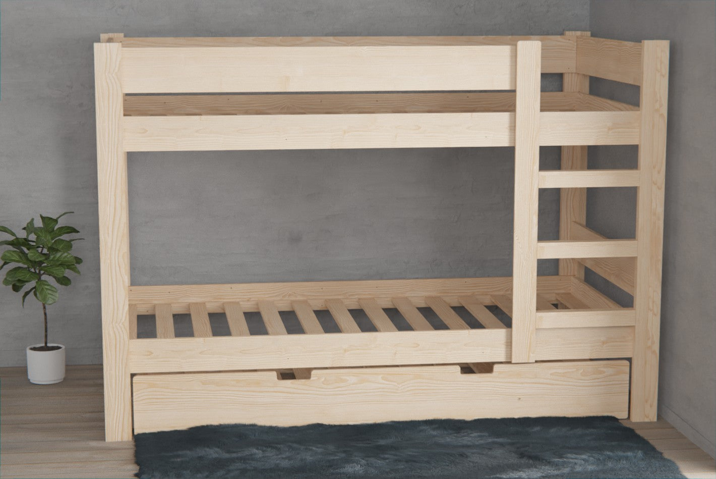 Need more storage? Our bunk bed comes with an optional drawer that fits neatly under the lower bunk. Plus, it’s made from sustainable NZ Pine.