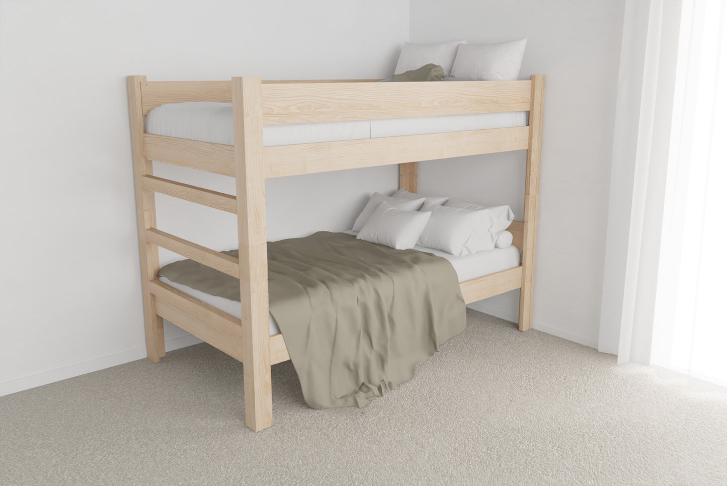 Safe bunk bed with guard rails and smooth, rounded edges for restful nights