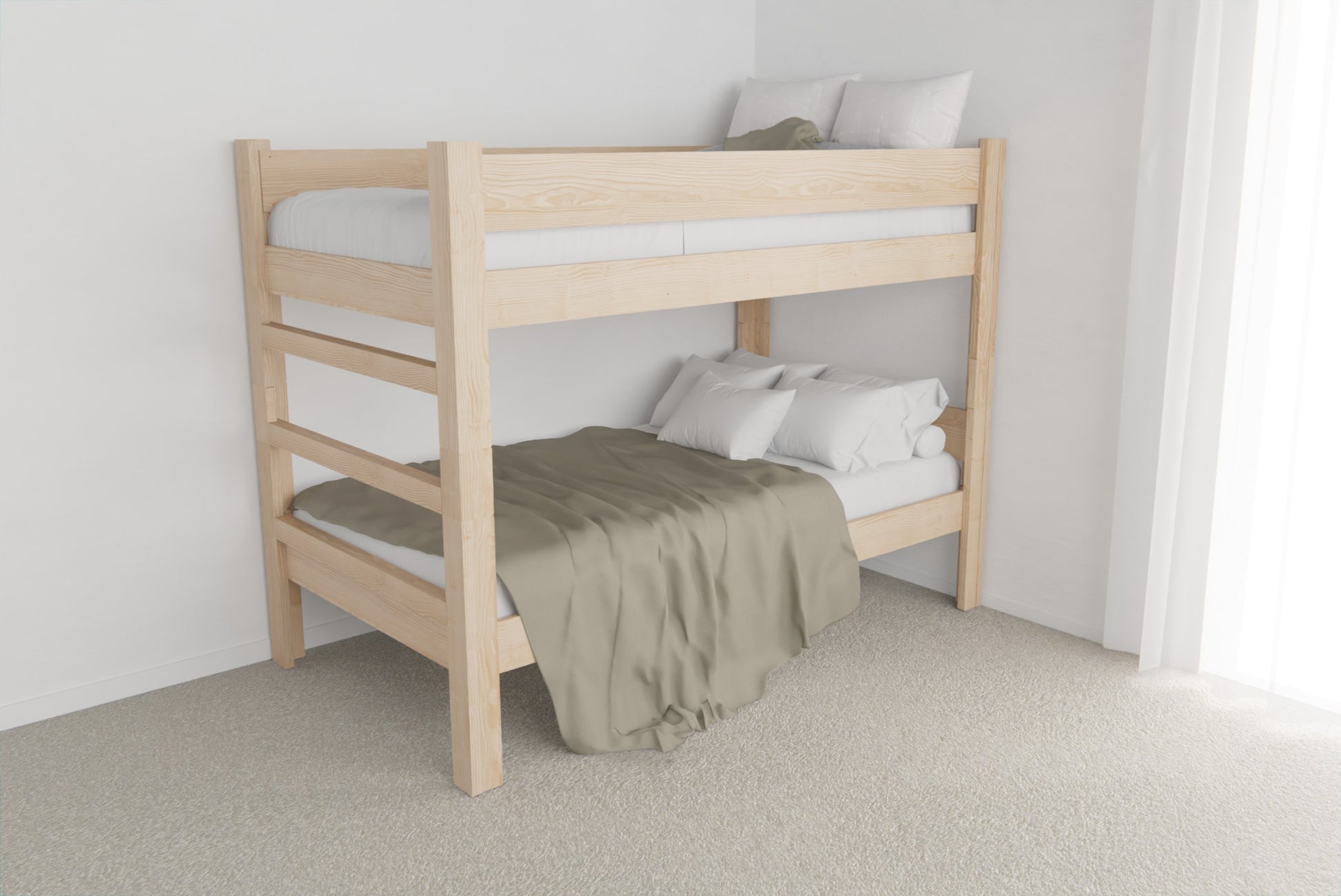 Safe bunk bed with guard rails and smooth, rounded edges for restful nights