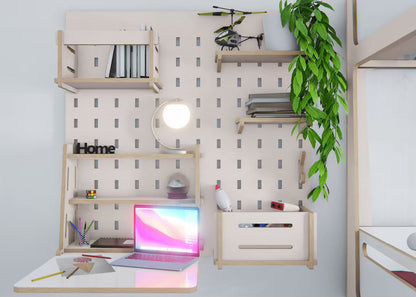 Space-saving fold-down desk for home office, made from durable birch ply