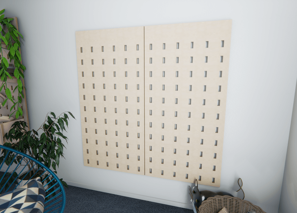Create an inspiring workspace for your child with our plywood pegboard. Desk-easel and storage shelves included for artistic endeavours!