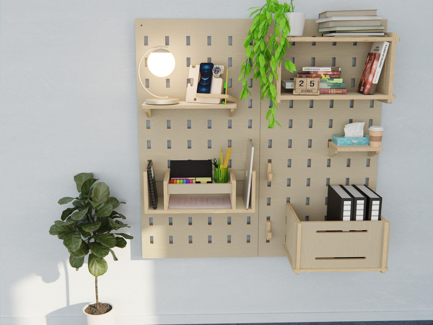 Experience clutter-free living with our versatile plywood wall organiser. A pegboard's perfect partner!