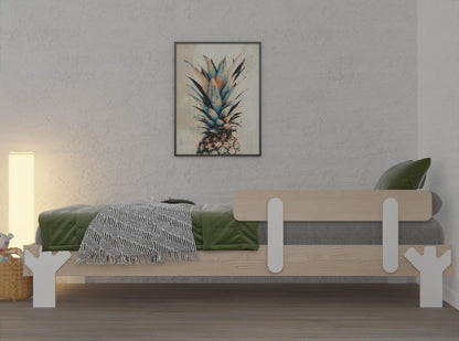 Wooden safe bed frame with guardrail for kids
