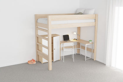 Low loft bed in single size for children’s bedroom, timeless design made from New Zealand pine