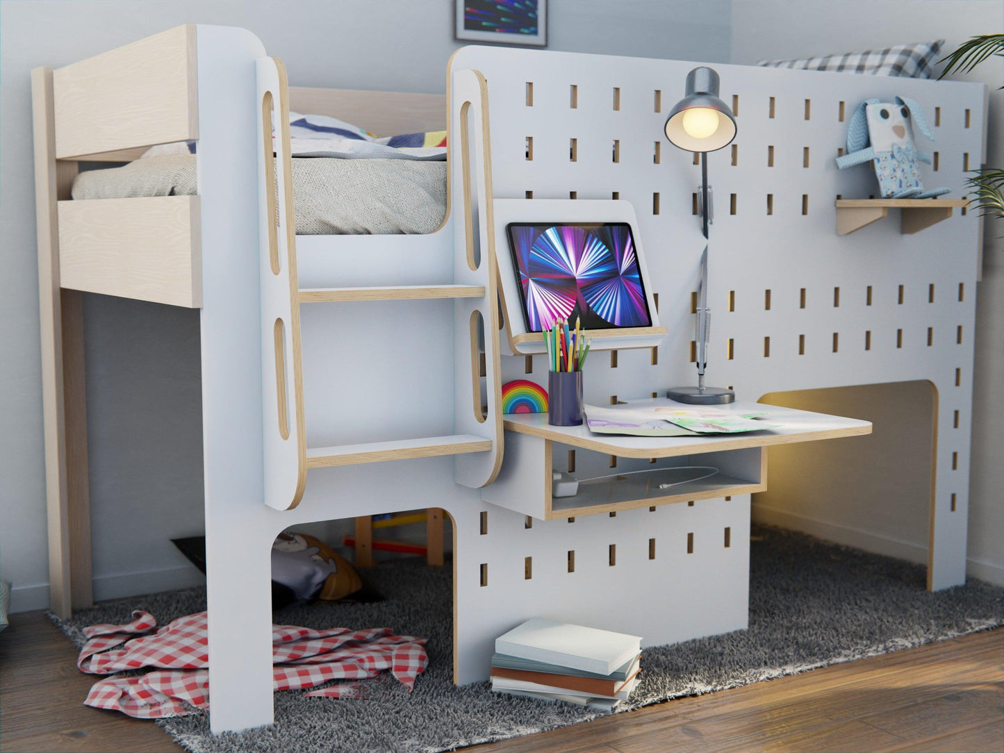 Transform your kid's bedroom into a haven for creativity and dreams with our beautifully crafted wooden low loft bed with a study desk.
