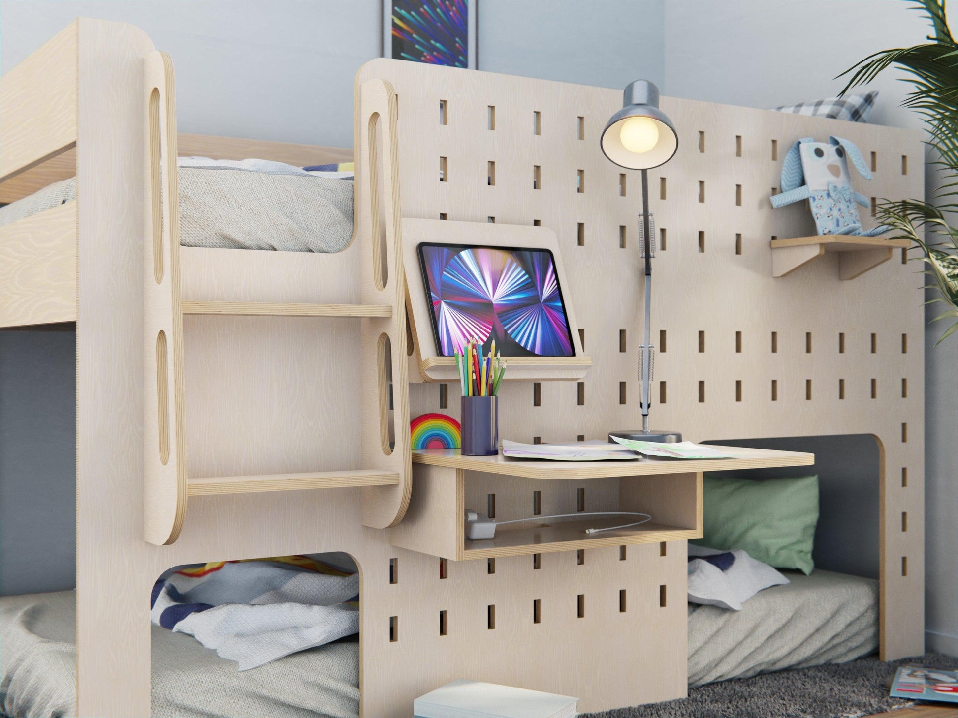 Picture the perfect blend of comfort, function, and beauty in your child's room with our wooden low loft bed complete with a study desk.