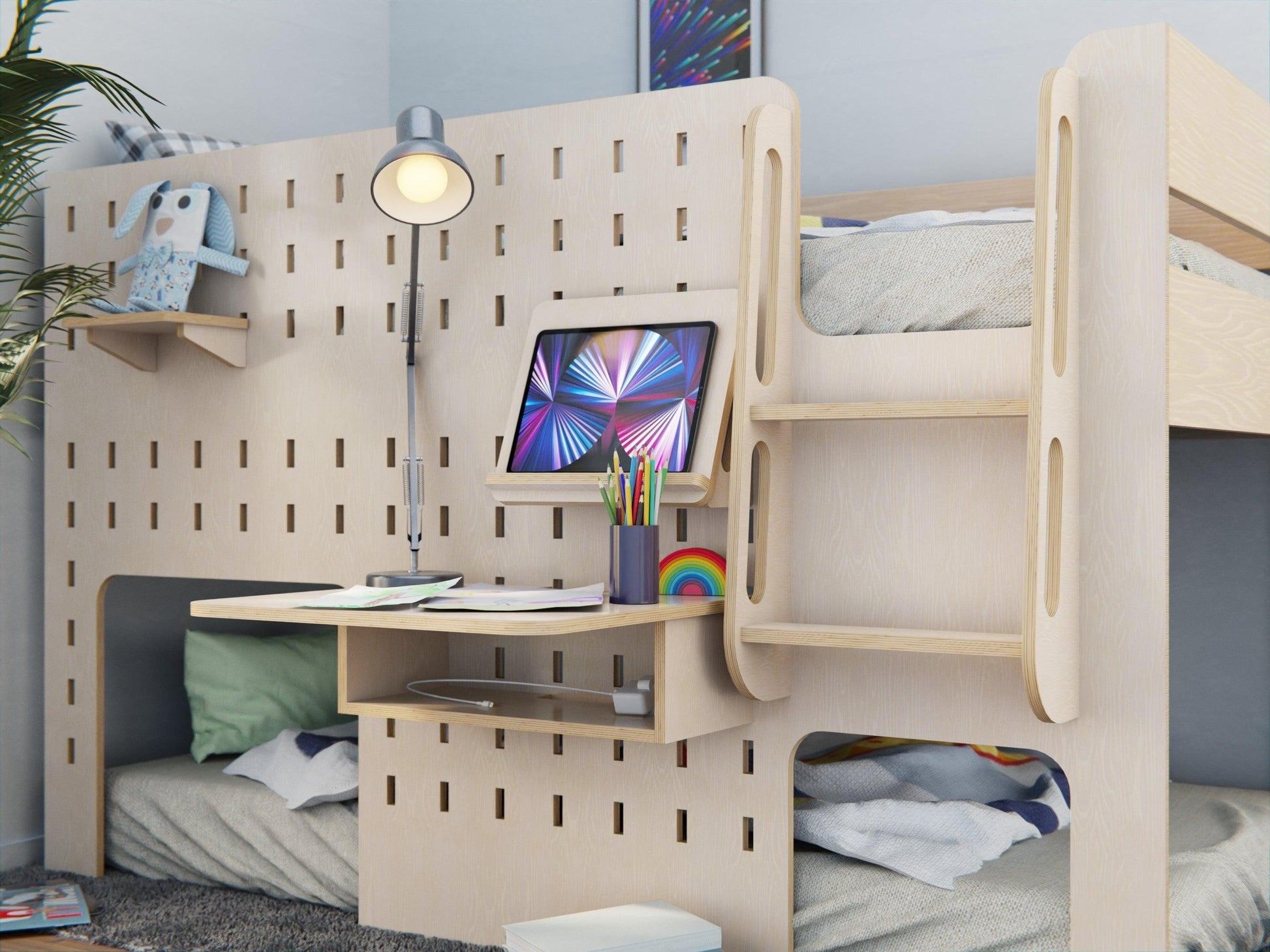 Wooden king single low loft "Rabbit nook" with study set - KitSmart Furniture