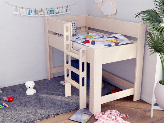 Experience the fusion of comfort & style with our wooden low loft bed - a child's dream come true.
