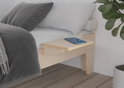 Wooden shelf for bed frame or pegboard storage