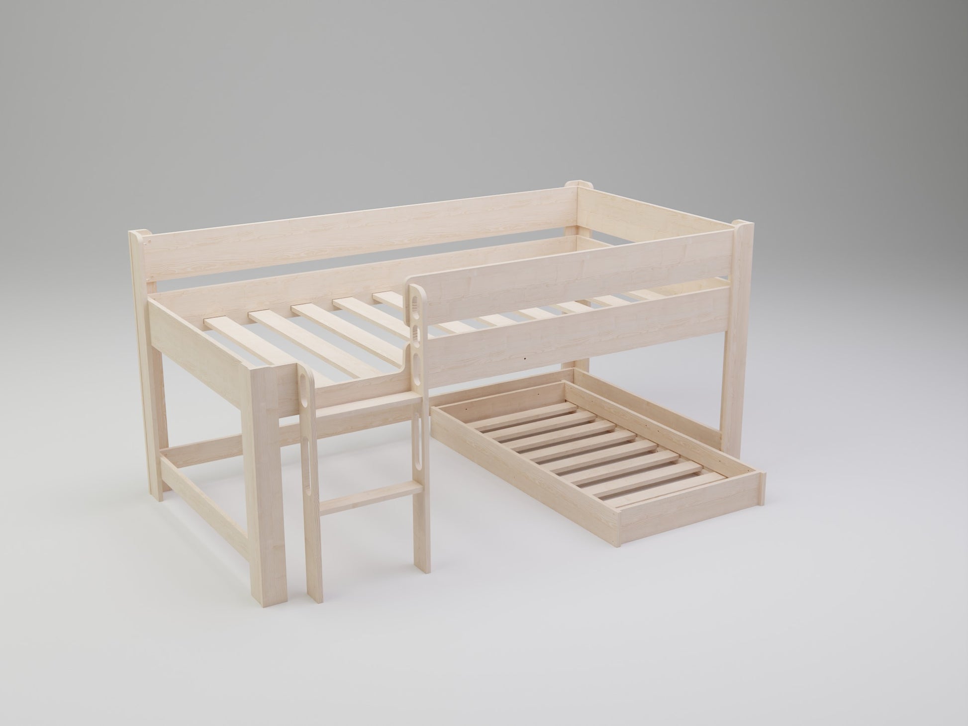 Cot size to super king: Discover customizable size options in our wooden kids L shaped loft bed collection.