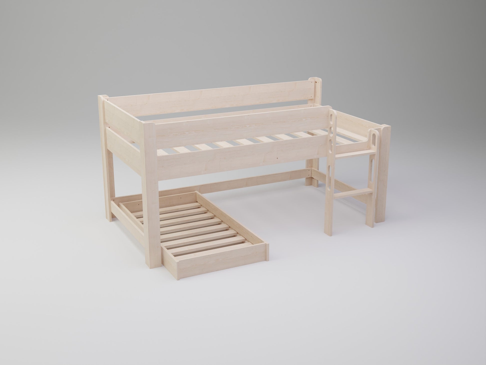 Pure NZ Pine Craftsmanship: Experience the finest L shaped loft bed with longevity & aesthetic beauty.